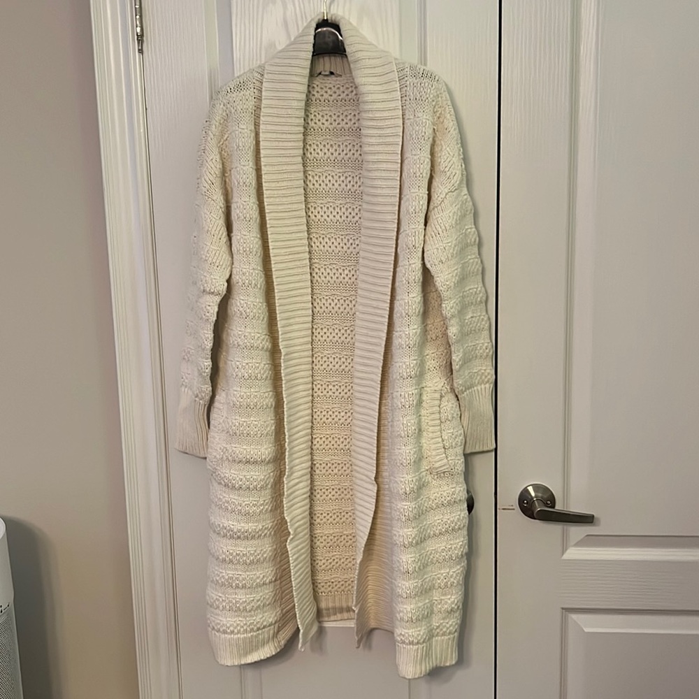 GUESS WHITE LONG KNITTED CARDIGAN